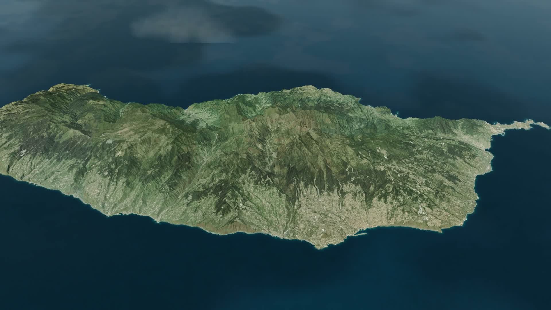 A frame from the actual Madeira app: real terrain and island imagery.